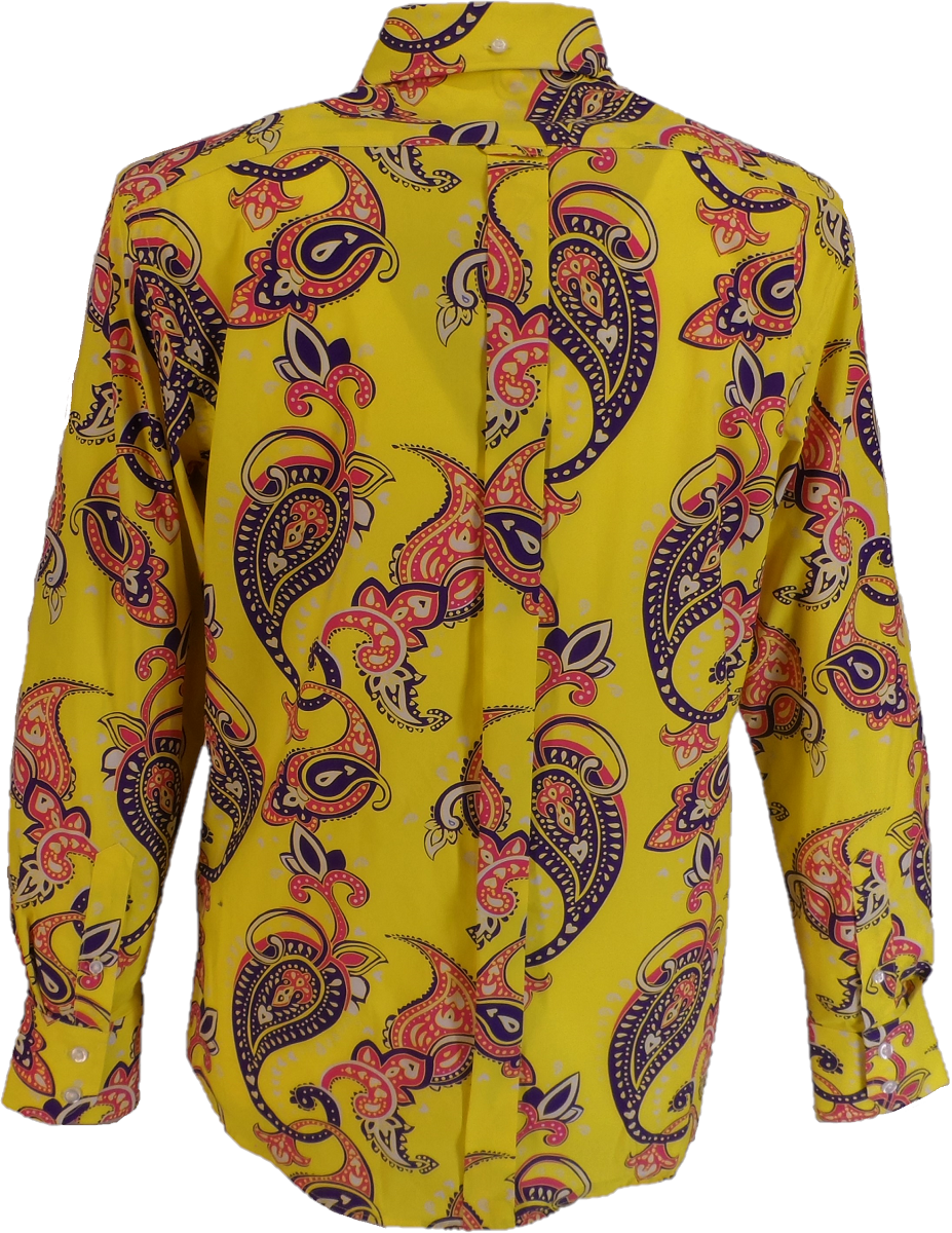 Mens 70s Yellow Psychedelic Paisley Shirt