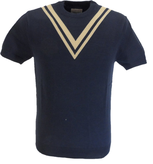 Ska & Soul t-shirts tricotés en V bleu marine pour hommes