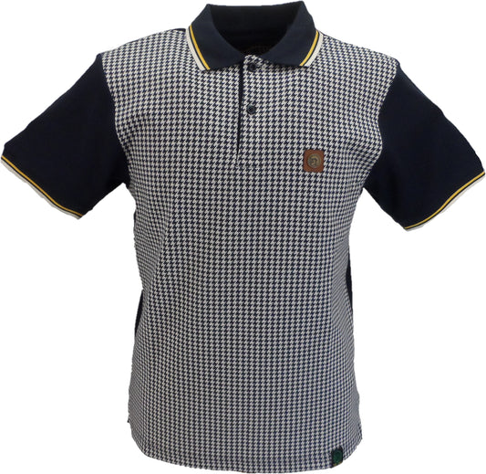 Trojan Records Mens Navy Blue Dogtooth Front Polo Shirt