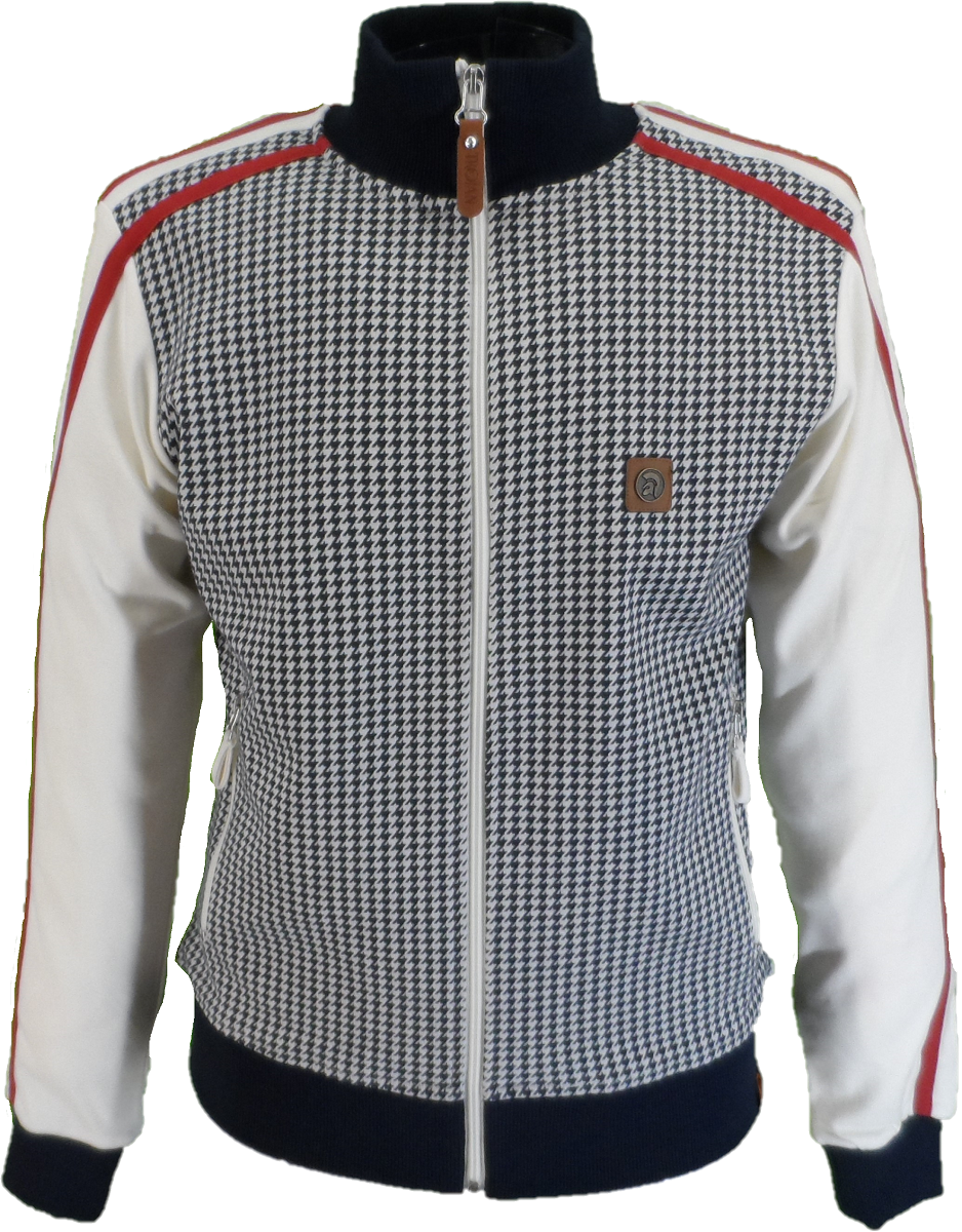 Trojan Records Mens Ecru Dogtooth Check Retro Track Tops