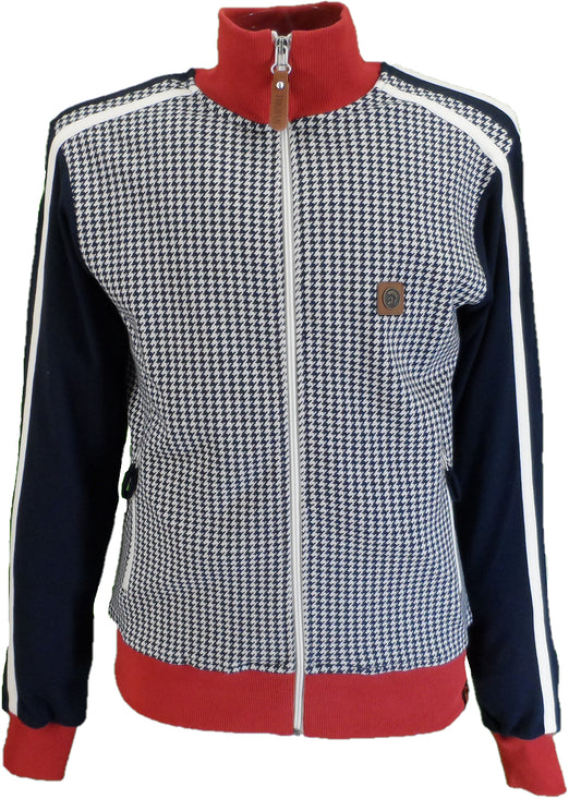 Trojan Records Mens Navy Dogtooth Check Retro Track Tops