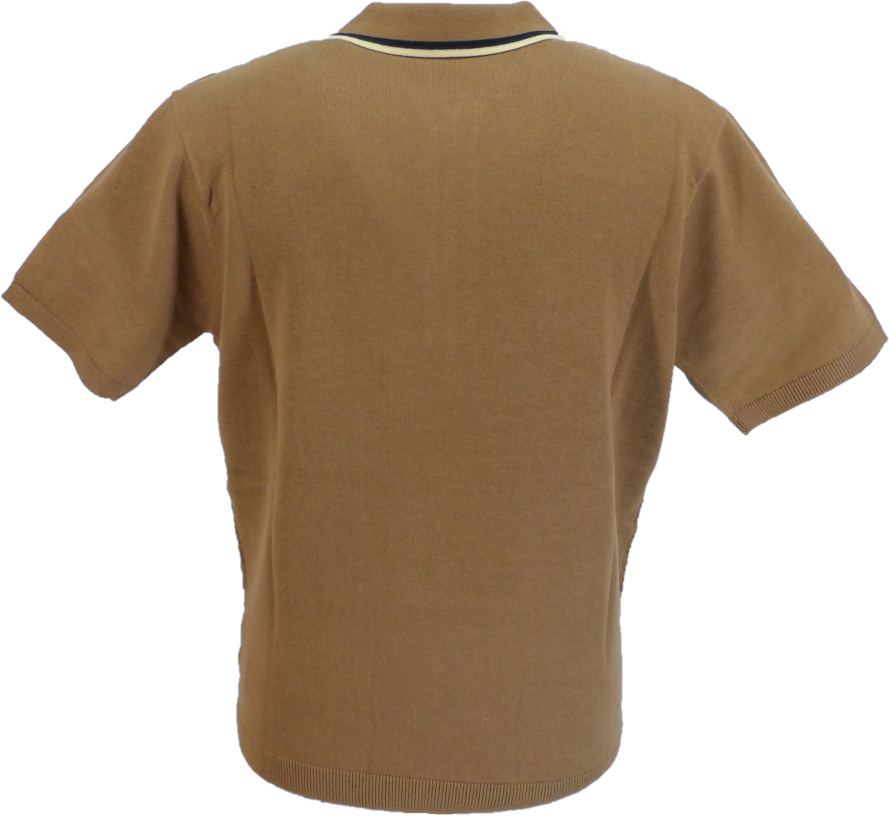 Gabicci Vintage Mens Camel Textured Knitted Zip Polo Shirt