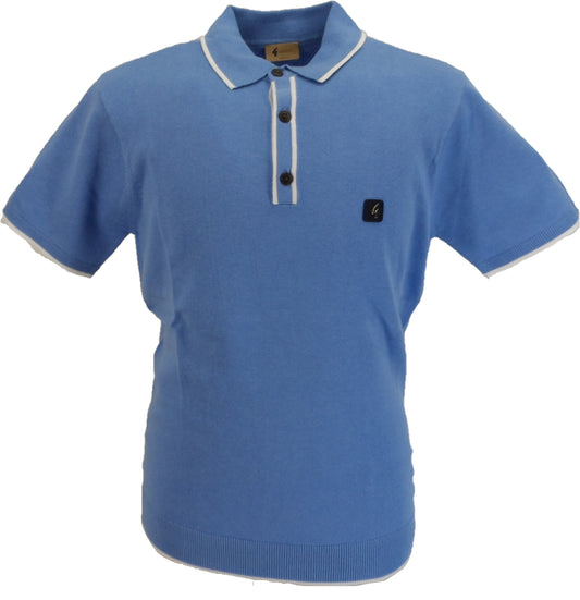 Gabicci Vintage polo tricoté à manches courtes bleu lineker pour homme