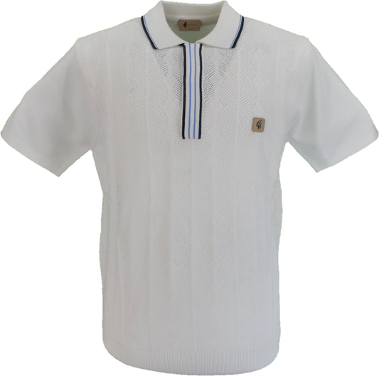 Gabicci Vintage Mens Pinori White Knitted Polo Shirt