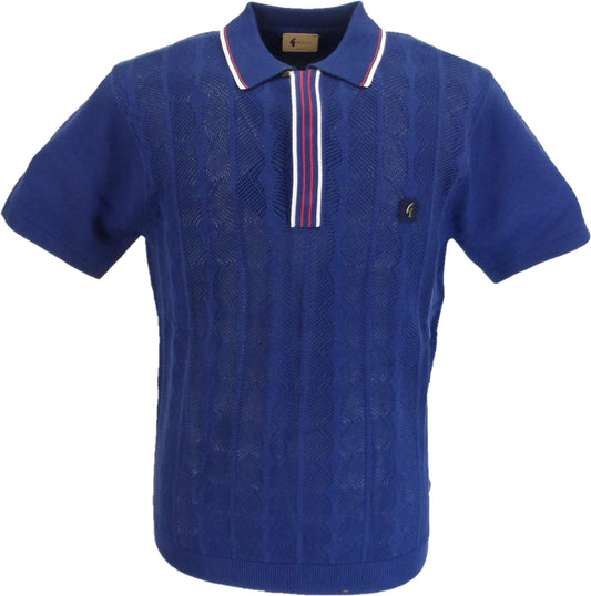 Gabicci Vintage Mens Pinori Insignia Blue Knitted Polo Shirt