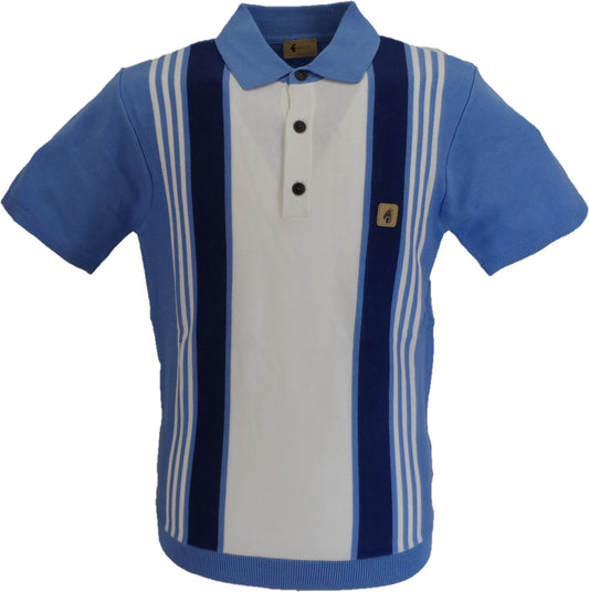 Gabicci Vintage Herre Marina Blå Searle Stribet Strikket Poloshirt