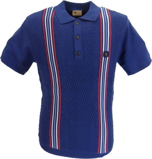 Gabicci Vintage Mens Insignia Blue Textured Knitted Polo Shirt