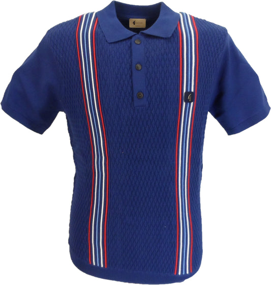 Gabicci Vintage Herre Insignia Blå Tekstureret Strik Poloshirt