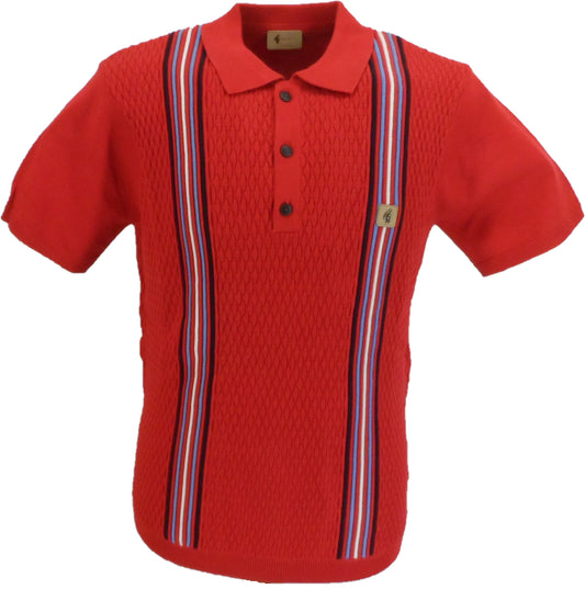 Gabicci Vintage Herren-Poloshirt aus granatrotem, strukturiertem Strick