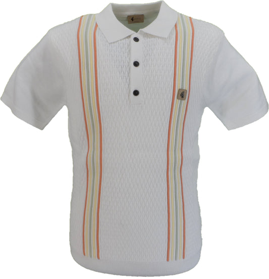 Gabicci Vintage Herren-Poloshirt aus weißem, strukturiertem Strick