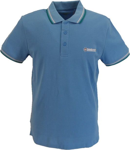 Polo Lambretta azul celeste/lago profundo/gris logo objetivo retro 100% algodón