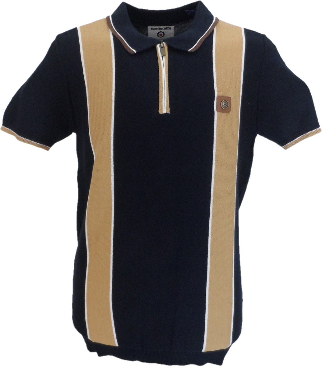 Lambretta Mens Navy Blue Corsico Zip Knitted Polo Shirt