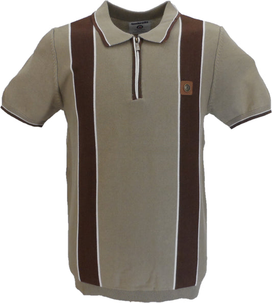 Lambretta Mens Wild Mushroom Corsico Zip Knitted Polo Shirt