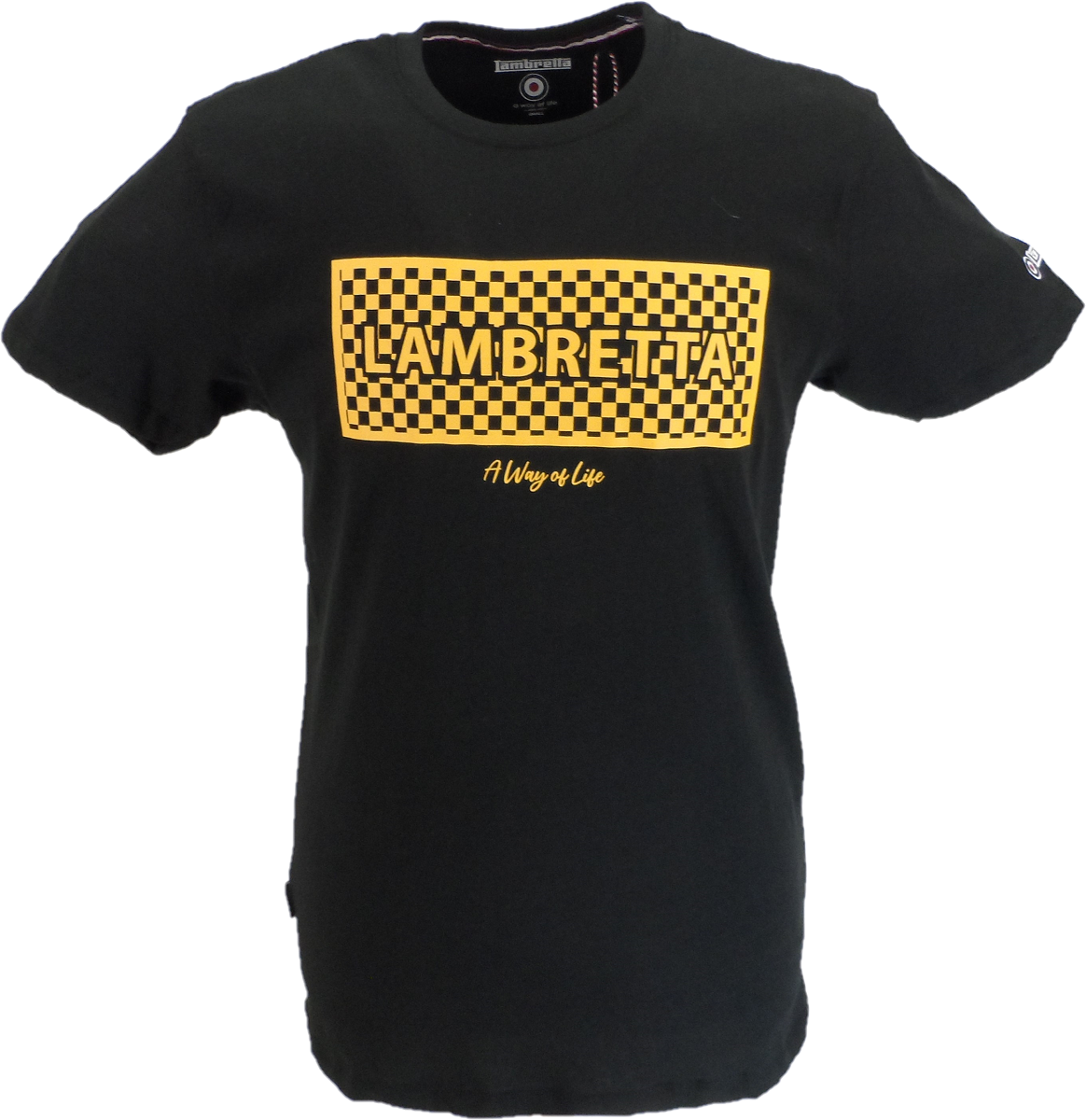 Lambretta Mens Black Checkerboard Block Retro T Shirt