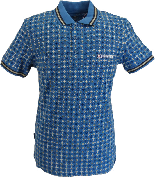 Lambretta Mens Blue Geometric Print Cotton Polo Shirts