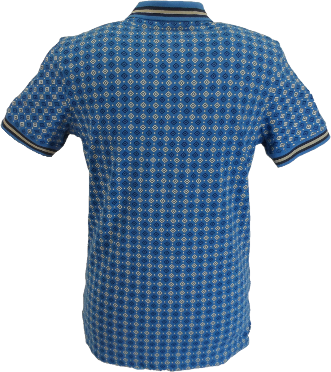 Lambretta Mens Blue Geometric Print Cotton Polo Shirts