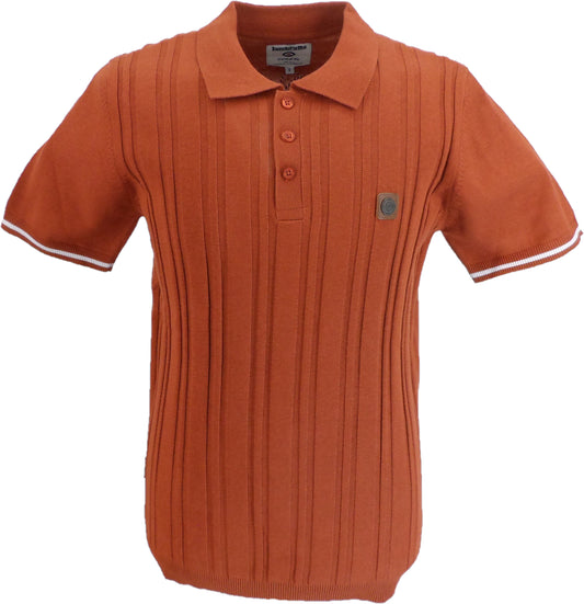 Polo tricoté côtelé marron argile pour homme Lambretta