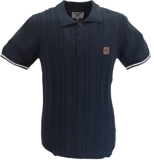 Polo da uomo in maglia a coste blu navy Lambretta