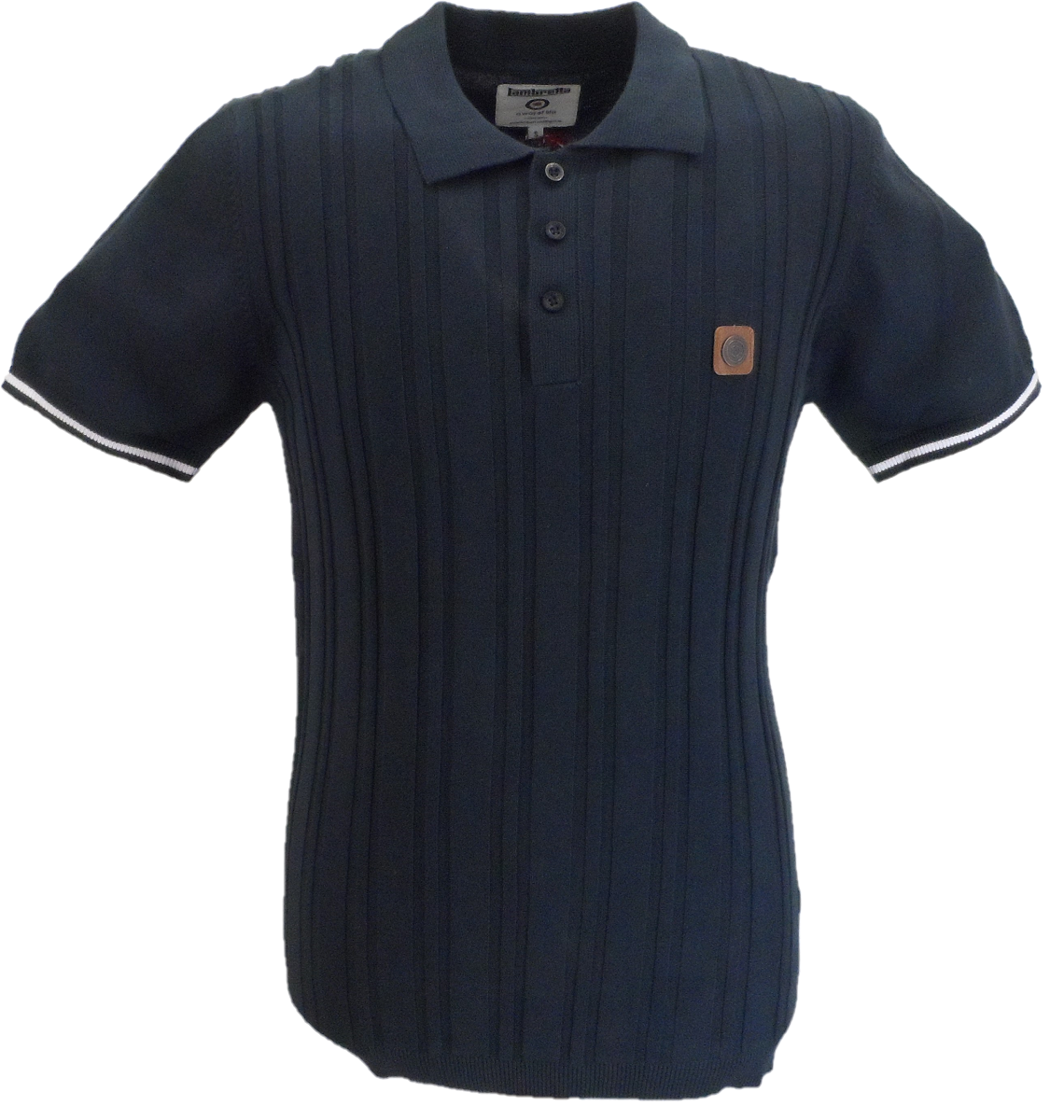 Lambretta Mens Navy Blue Ribbed Knitted Polo Shirt