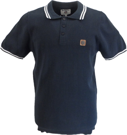 Polo da uomo in maglia con colletto a punta blu navy Lambretta