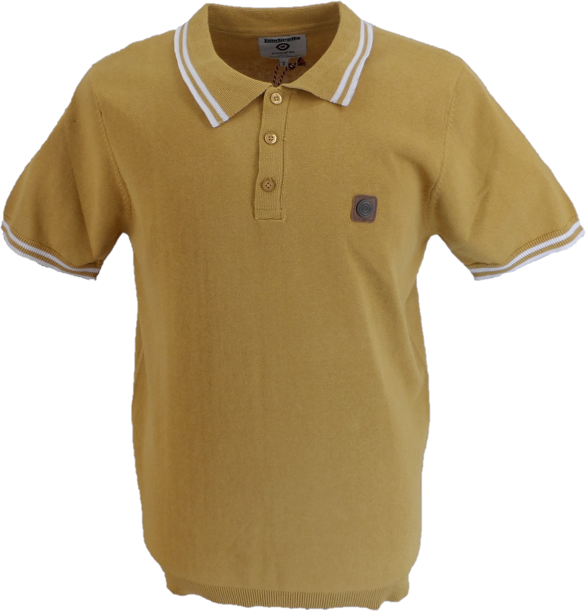 Polo da uomo in maglia con colletto con punta color sabbia Lambretta