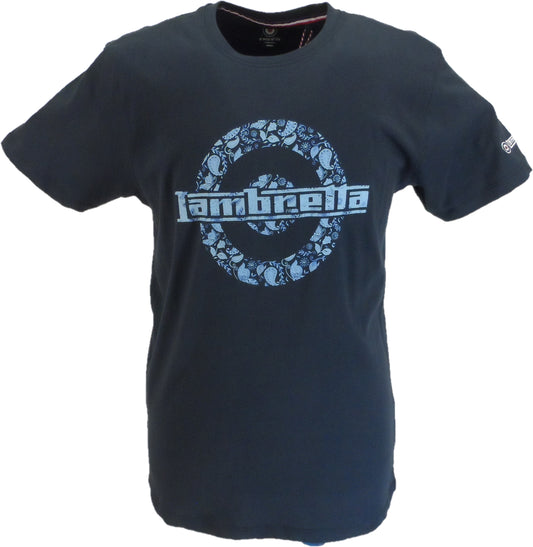 Lambretta Mens Navy Blue Paisley Target 100% Cotton Retro T Shirt