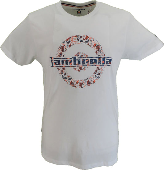 Lambretta Mens White Paisley Target 100% Cotton Retro T Shirt