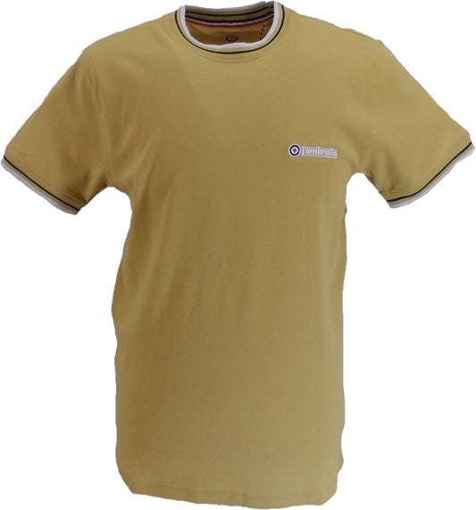 Lambretta Sand Piqué-Retro-T-Shirt aus 100 % Baumwolle mit Spitze