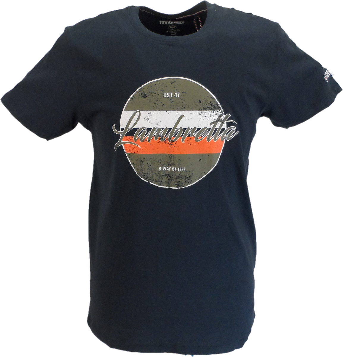 Marineblaues T-Shirt mit Retro-Vintage-Print Lambretta