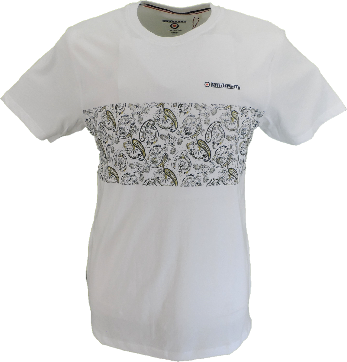 Lambretta Mens White Paisley Panel T-Shirt