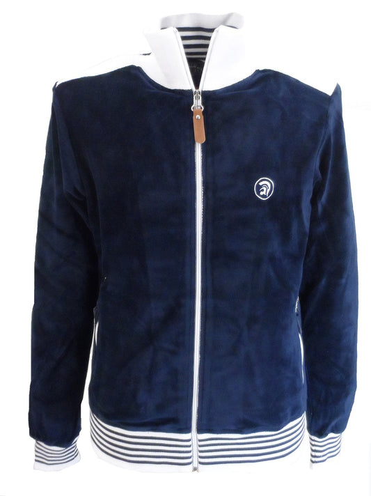 Trojan Records Mens Navy Blue Velour Marley Retro Track Tops