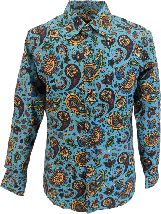 Run & Fly Mens Retro Psychedelic Sky Blue Paisley Shirt