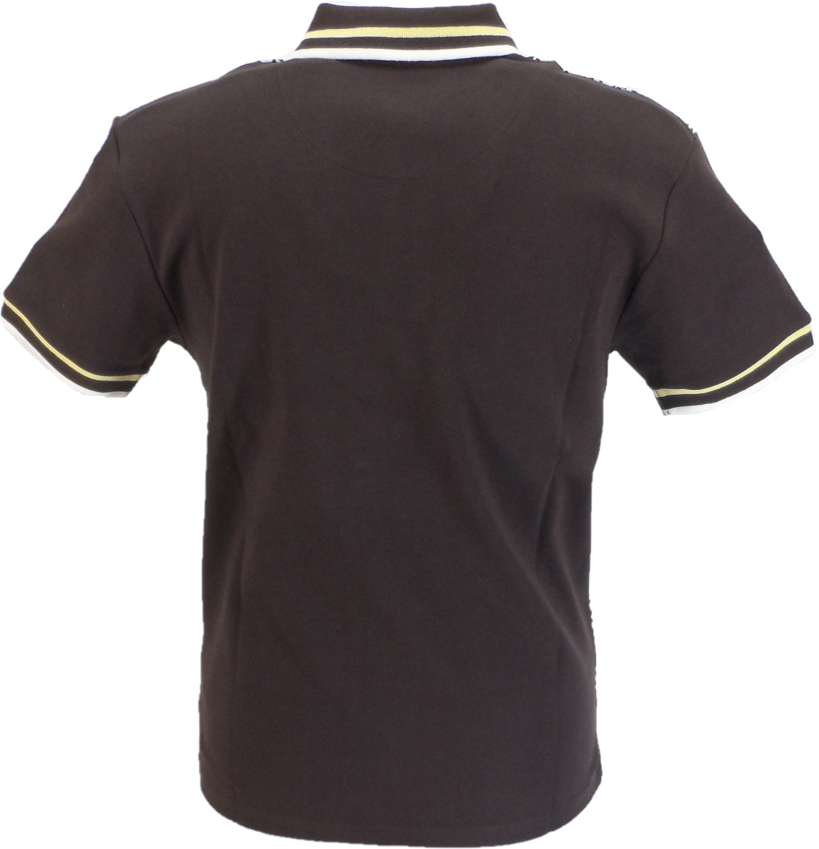 Ska & Soul braunes Poloshirt mit geometrischem Einsatz und Speerspitzenkragen