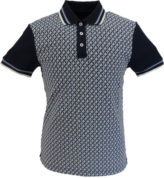 Ska & Soul Navy Blue Geometric Panel Polo Spearpoint Collar Shirt