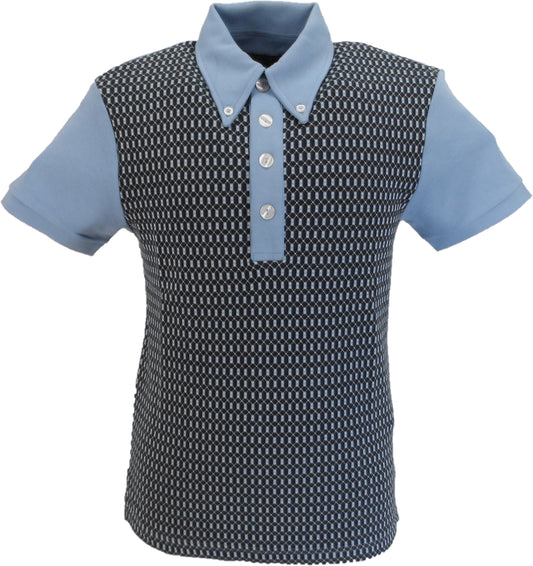Ska & Soul herre himmelblå jacquard panel polo skjorte med spearpoint krave
