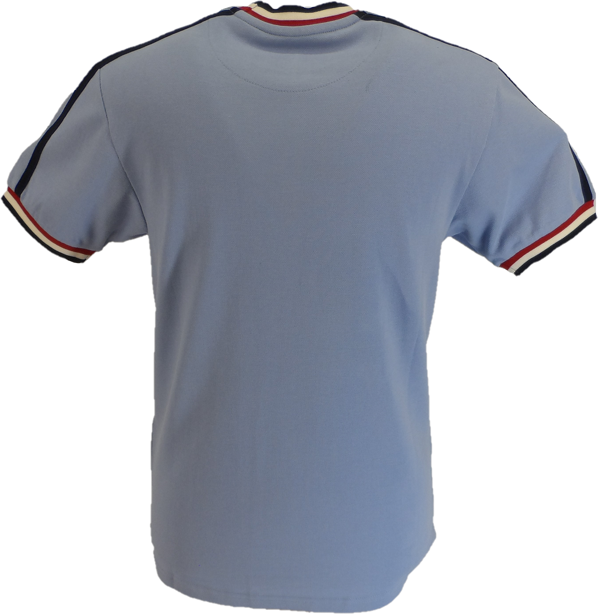 Trojan Mens Sky Blue Twin Stripe Ringer Pique Cotton T-Shirt