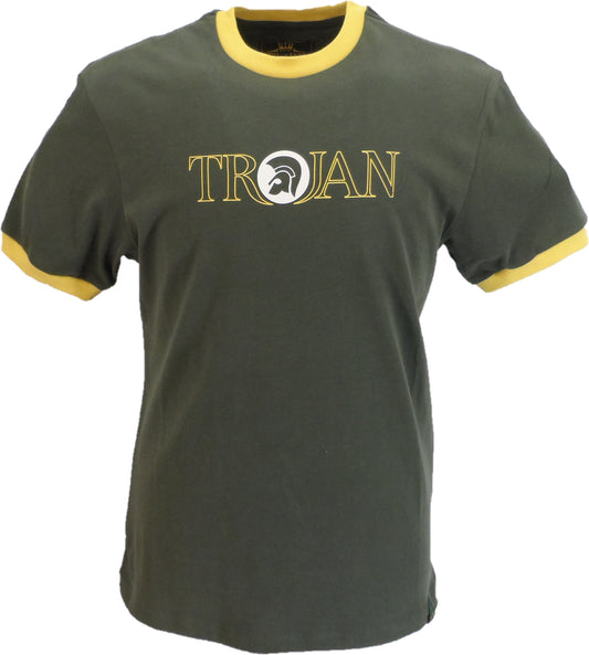 Trojan Records アーミー グリーン クラシック ヘルメット アウトライン ロゴ T シャツ