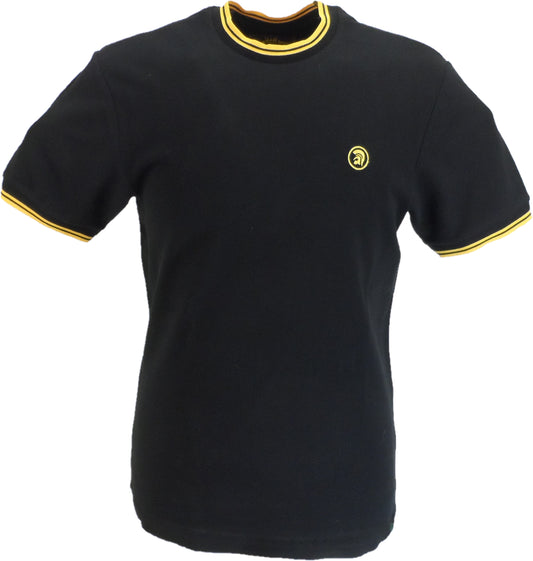T-shirt da uomo in piqué con doppia riga nera/oro Trojan