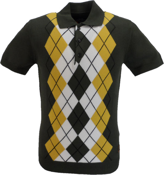 Trojan Records Armygrøn Argyle Finstrikket Poloshirt