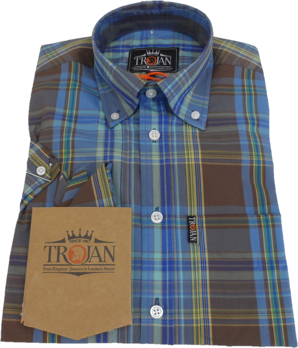 قمصان Trojan رجالي باللون البني الشوكولاتة بأكمام قصيرة ومربع جيب