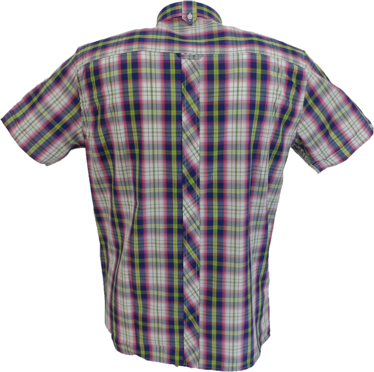 Trojan Camisas de manga corta y pañuelo de bolsillo con botones a cuadros múltiples para hombre