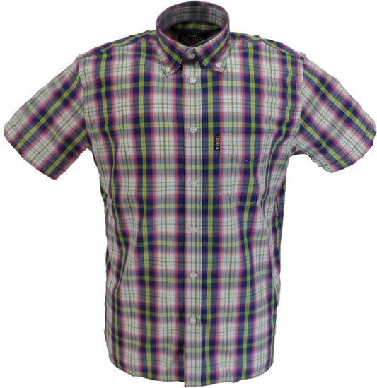 Trojan Mens Multi Check Button-down Short Sleeved Shirts and Pocket Square