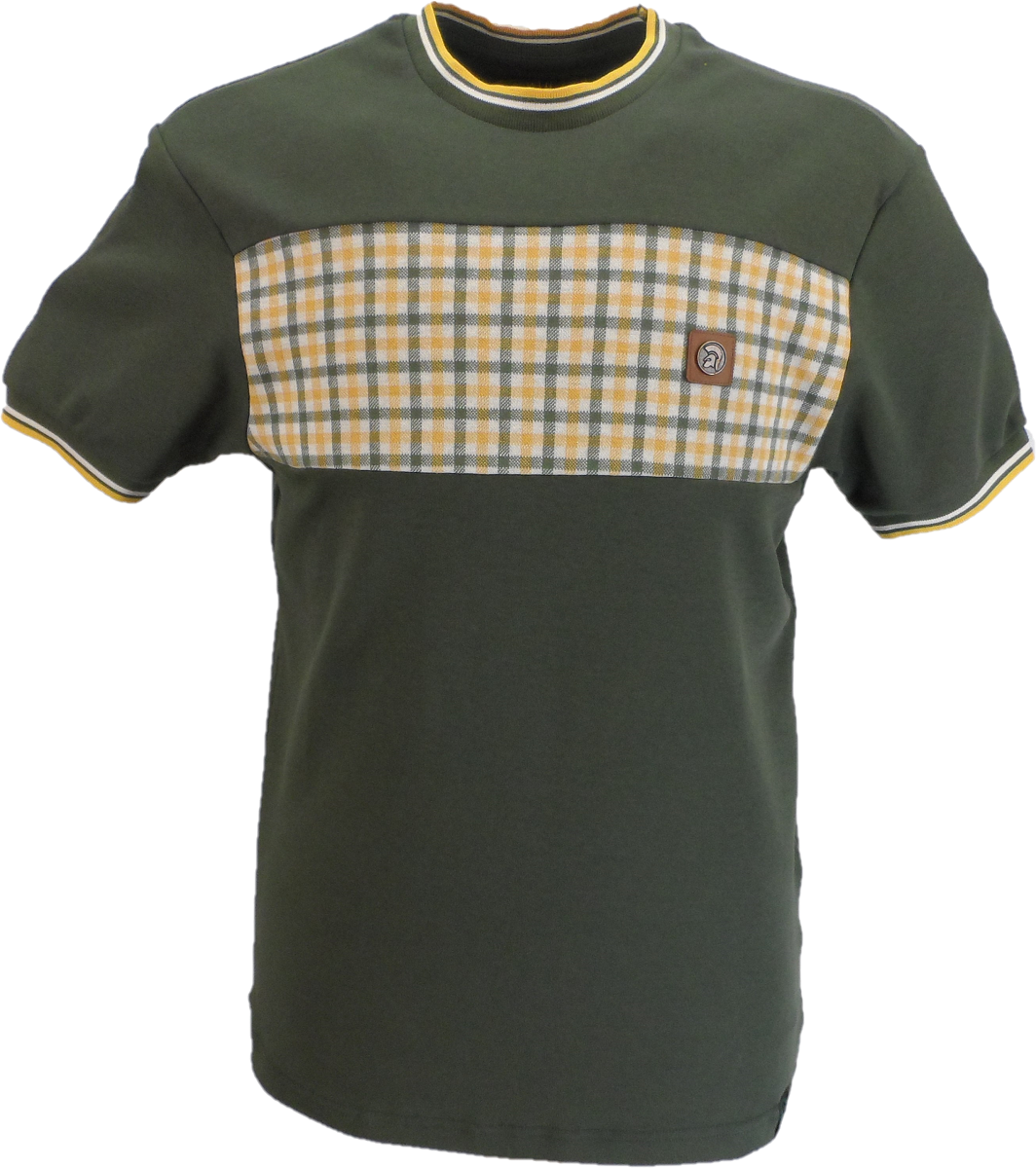 Trojan Mens Army Green Gingham Panel T Shirt
