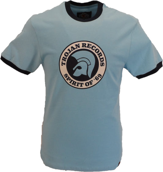 Trojan Records Camiseta azul menta Spirit of 69 100% algodón color melocotón para hombre