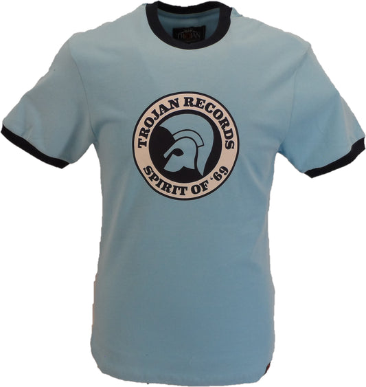 Trojan Records Mens Mint Blue Spirit of 69 100% Cotton Peach T-Shirt