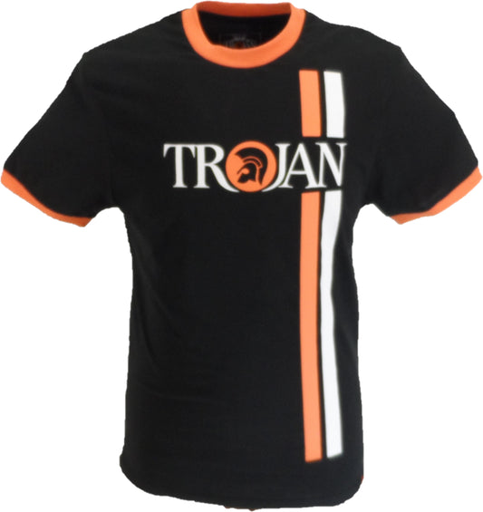 Schwarzes klassisches T-Shirt mit zwei Streifen Trojan Records aus 100 % Baumwolle