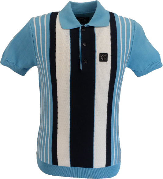 Trojan records polo en maille fine à rayures bleu menthe