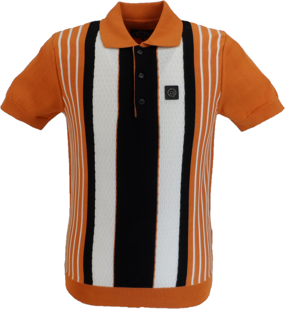 Trojan Records Orange Striped Fine Gauge Knitted Polo Shirt