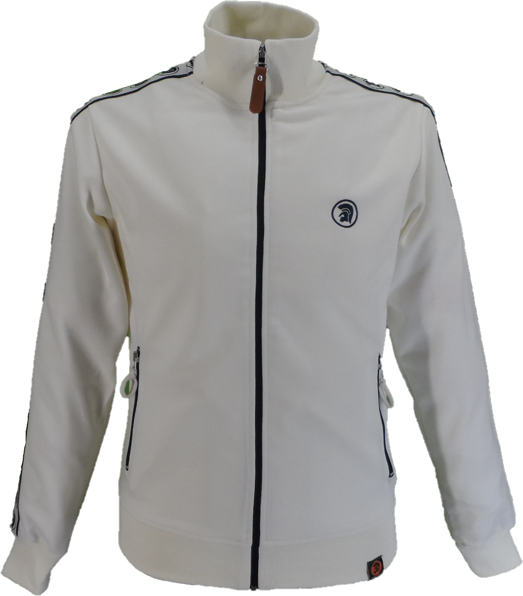 Trojan Records Mens Ecru Taped Sleeve Retro Track Tops