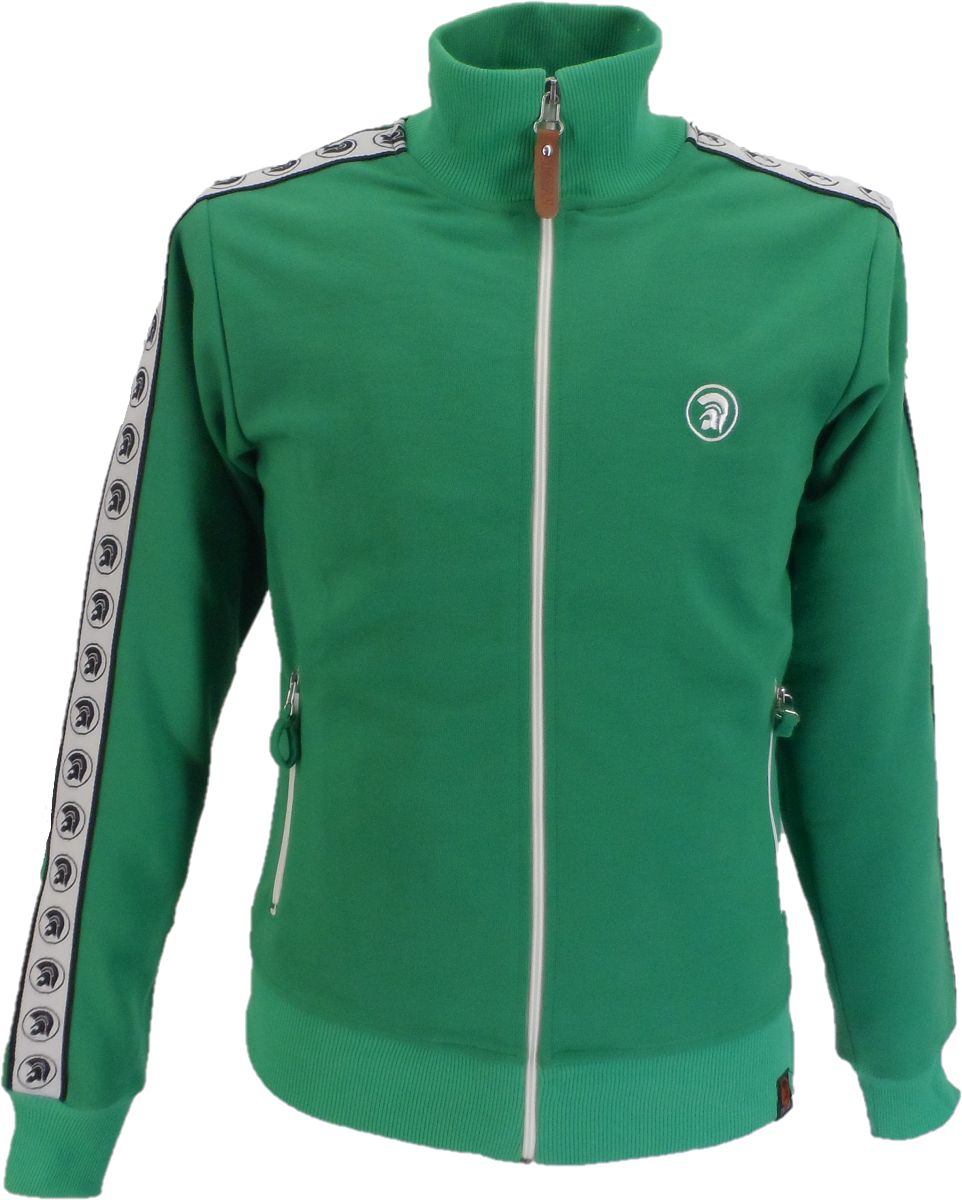 Trojan Records camisetas de chándal retro verdes con mangas grabadas para hombre